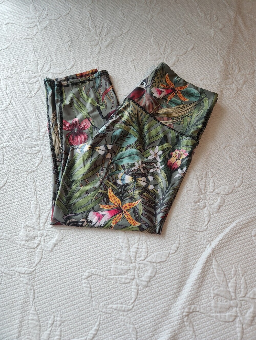 Tropical Print High-Rise Leggings - Green Multi